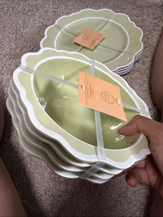 Oasis Other - Green Bowl and Plate Set 8 dinner set melamin BEAUTIFUL SCALLOPS OUTDOOR